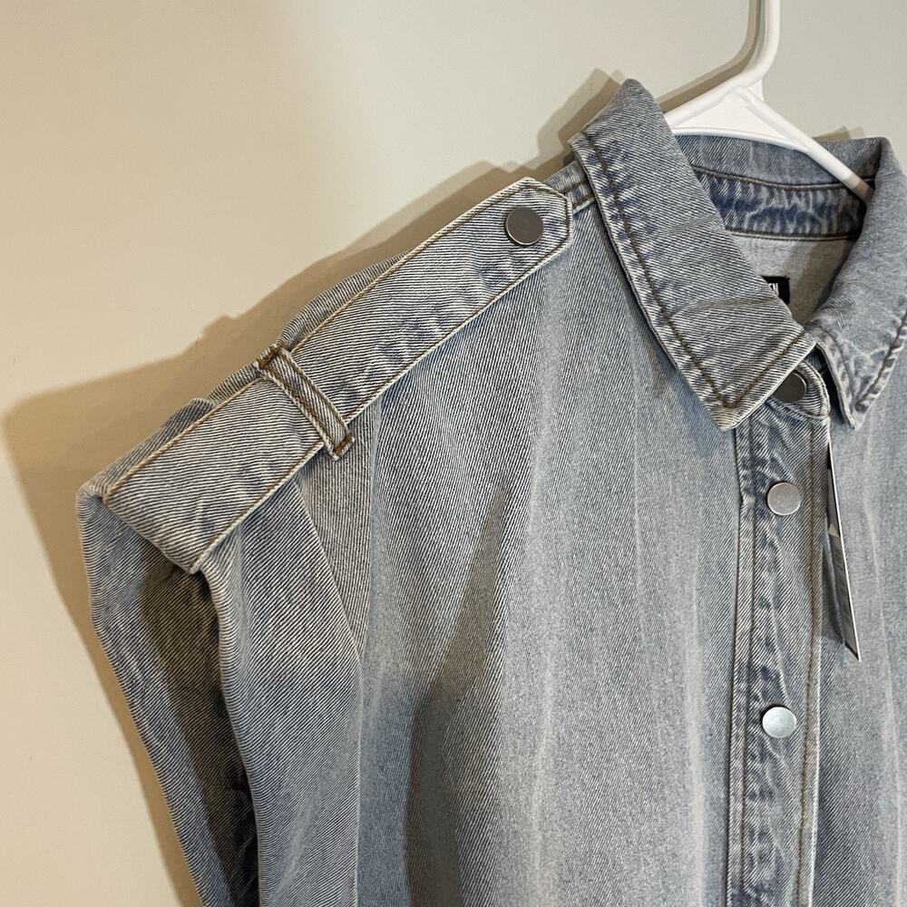 Steve Madden Llara Denim Shirt Dress Women's Small Snap‎ Front Stone Wash NEW - Picture 9 of 11